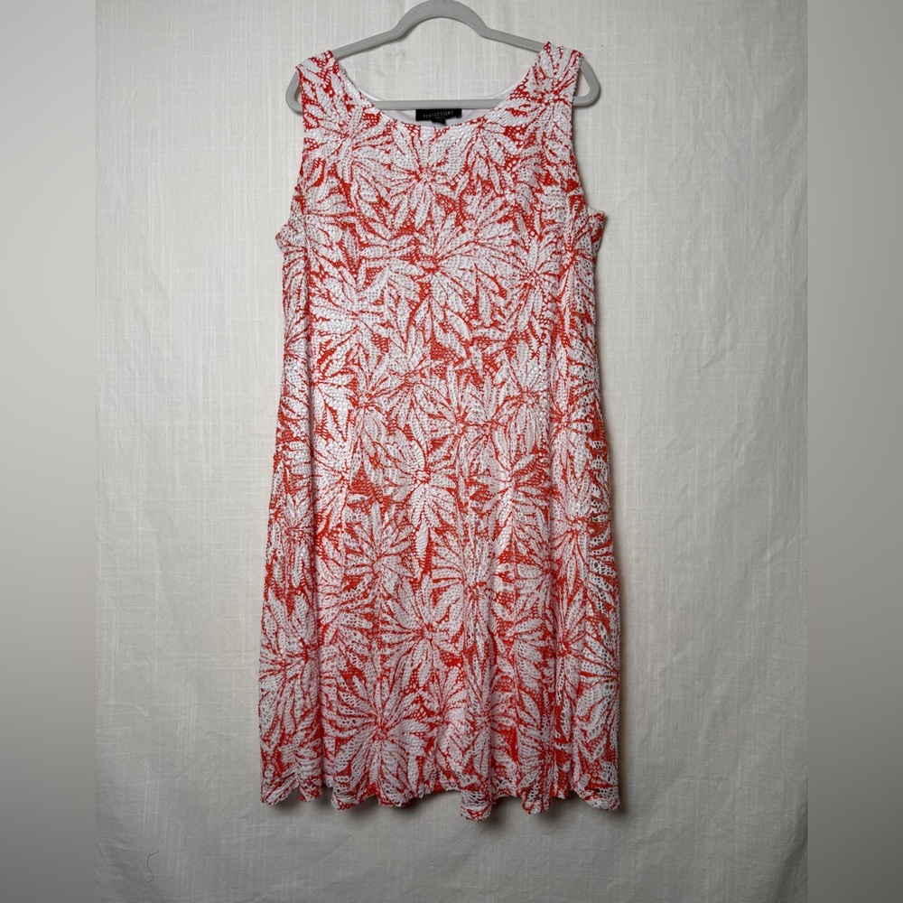 Perceptions New York Dress Women’s Orange and White Floral Crochet style A-Line